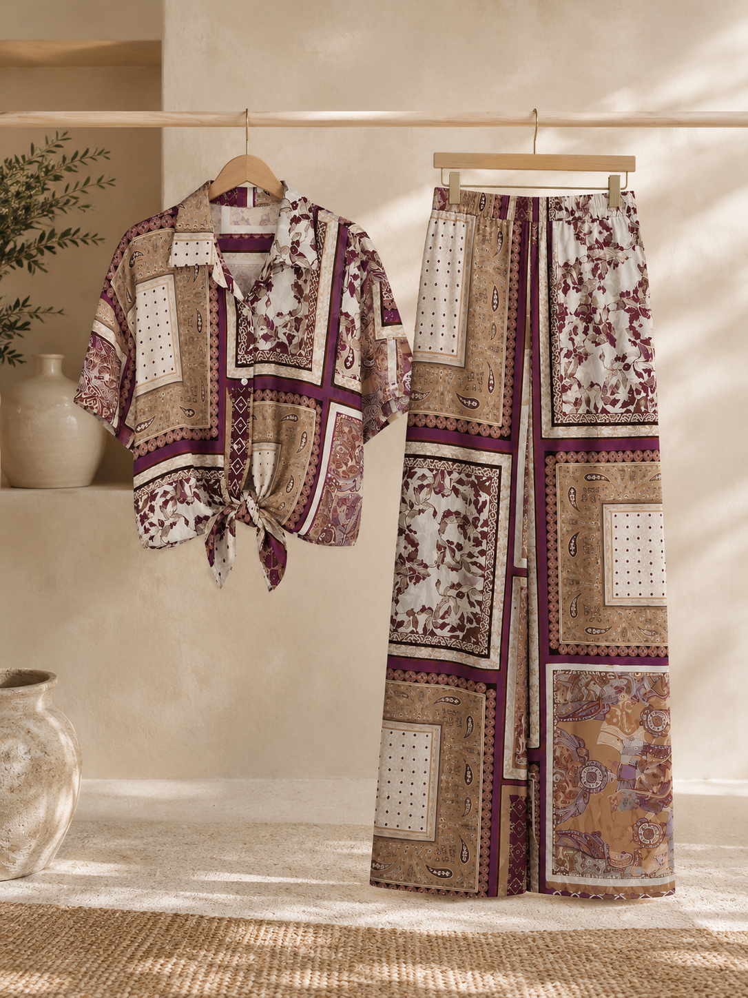 Italian Patchwork Wide-Leg Pants
