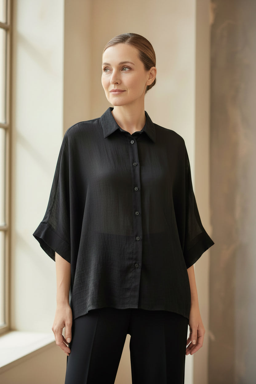 Oversized Sheer Blouse-Black