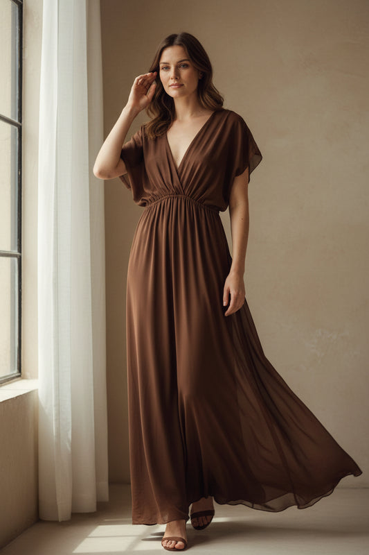 Silk Blend Flowing Maxi Dress
