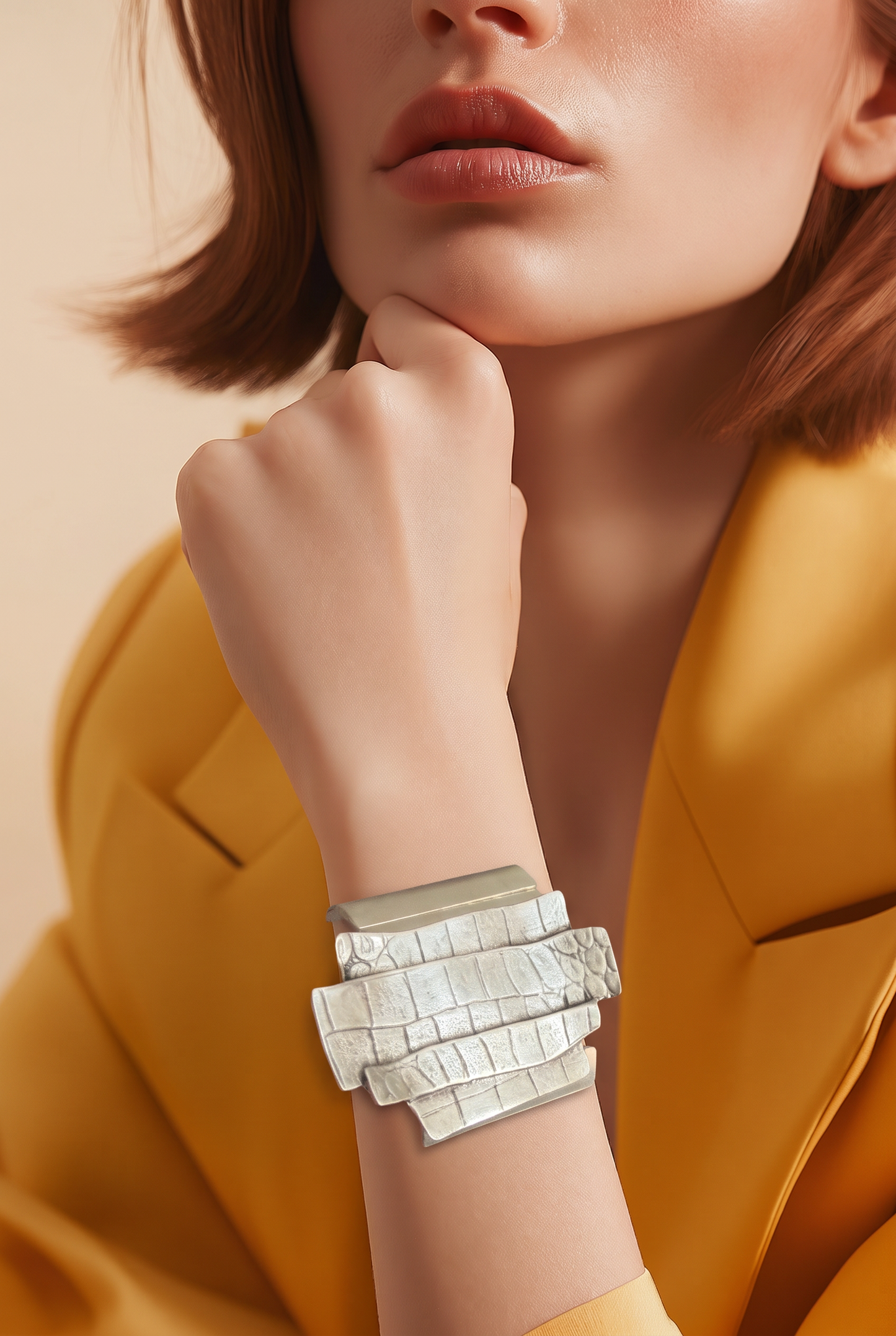 Textured Silver Statement Bracelet