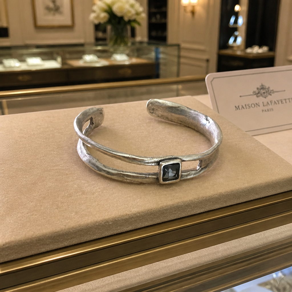 Modern Black Stone Cuff Bracelet