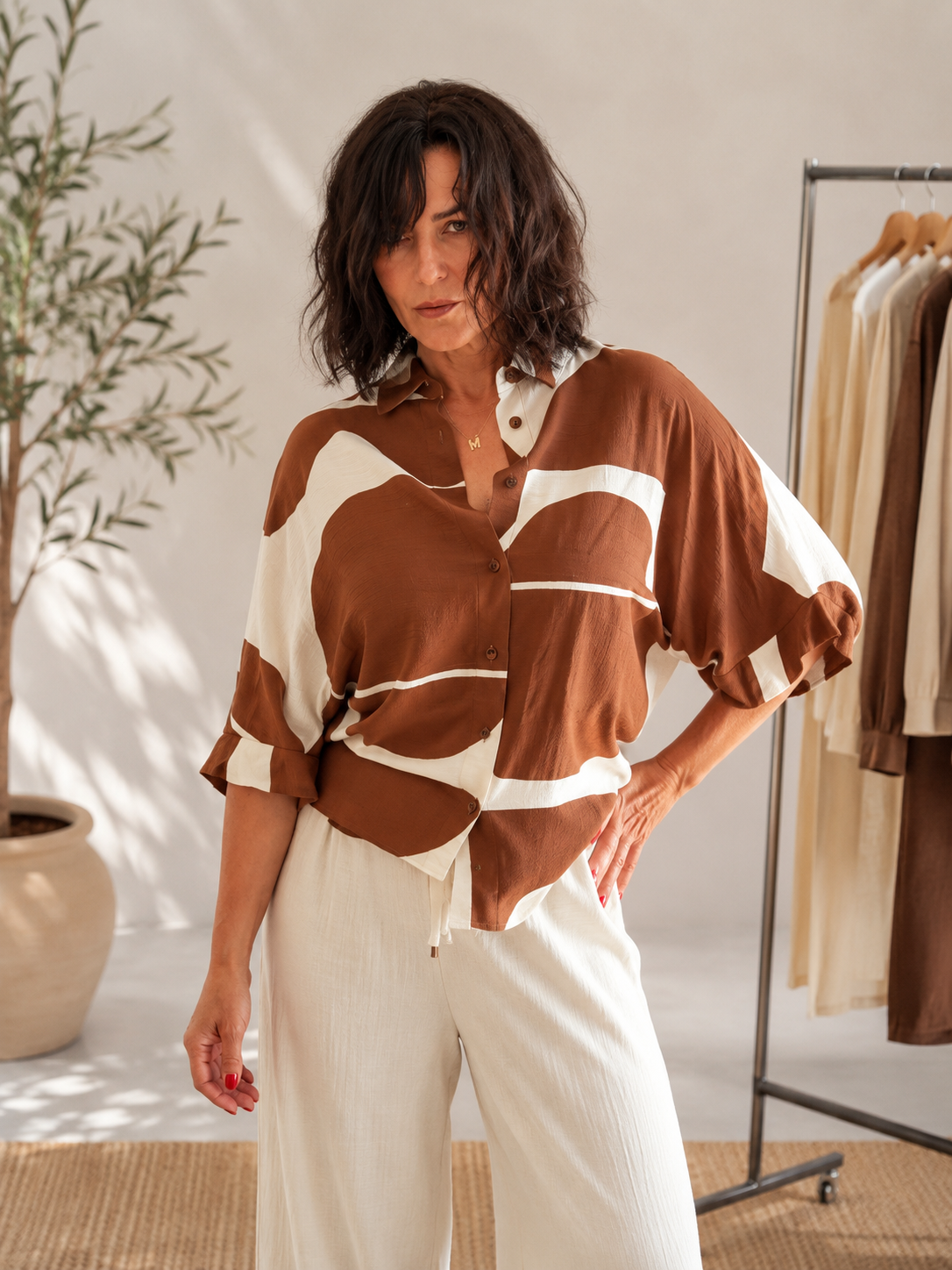 Italian Abstract Print Oversized Blouse