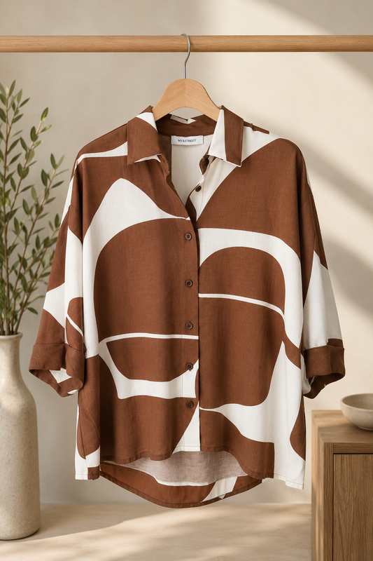 Italian Abstract Print Oversized Blouse