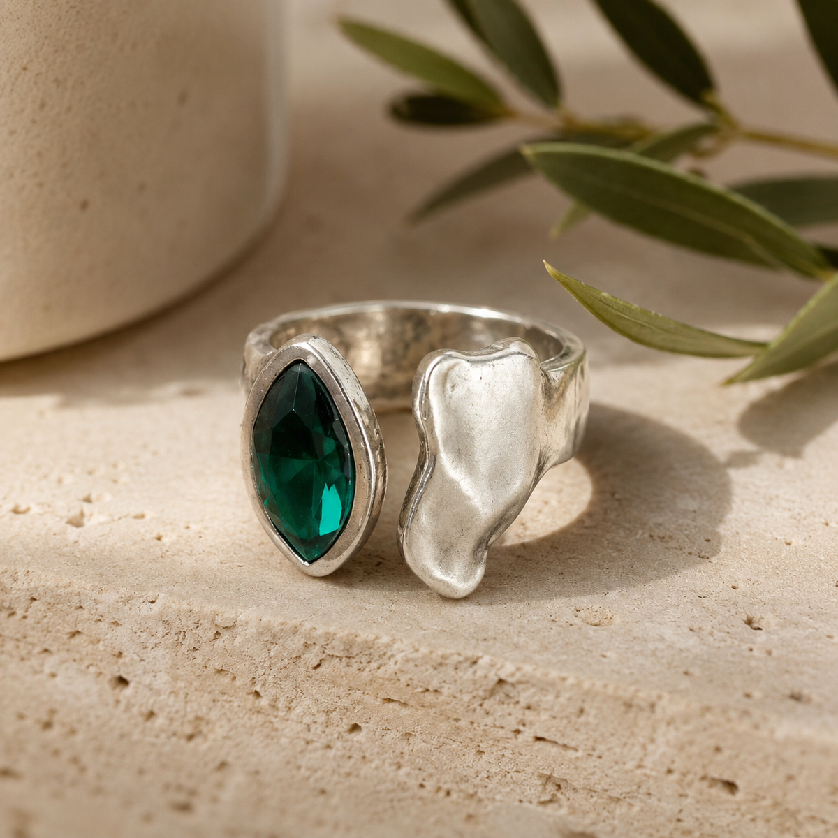 Emerald Sculptural Statement Ring