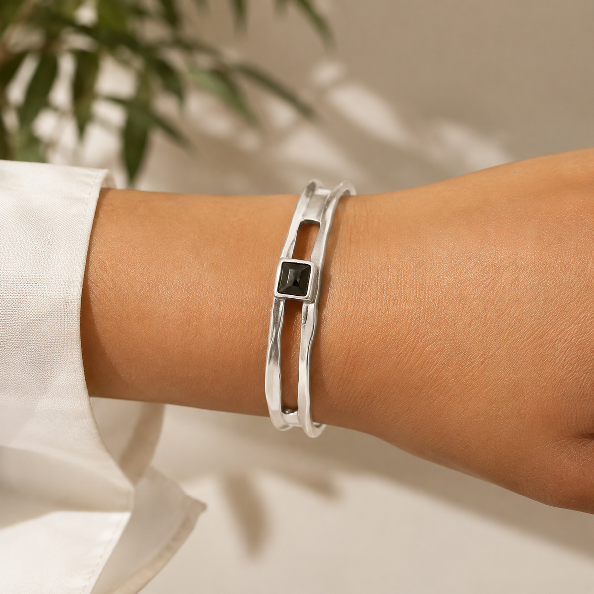 Modern Black Stone Cuff Bracelet