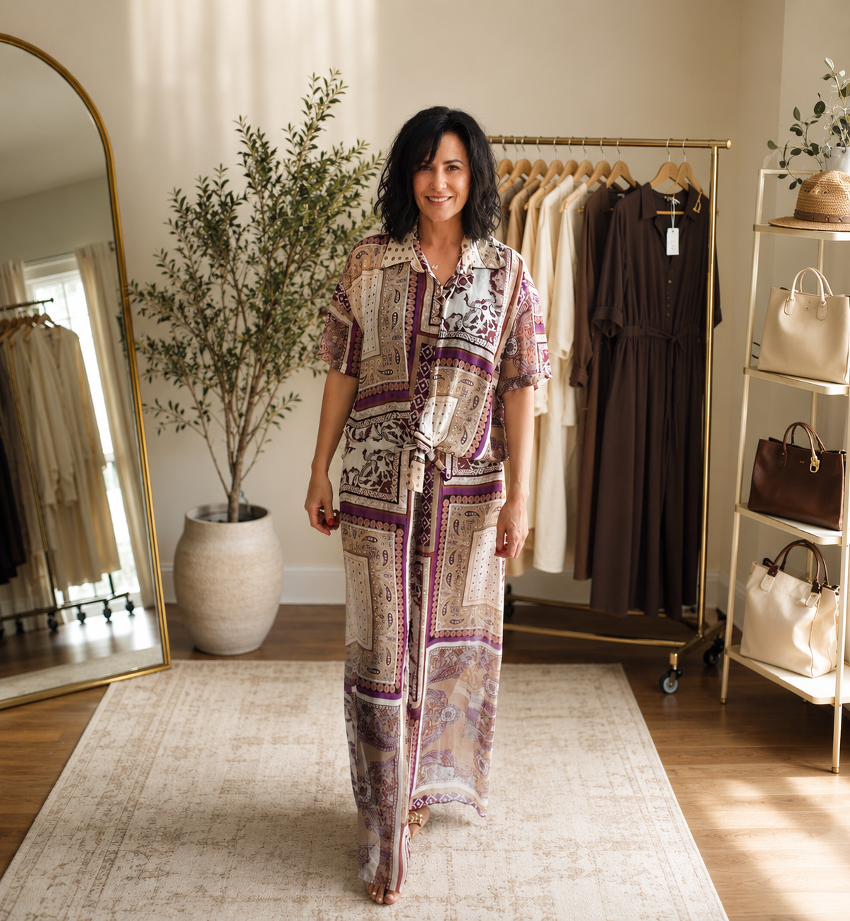 Italian Patchwork Wide-Leg Pants