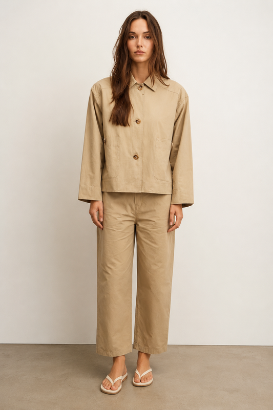 Relaxed Cotton Utility Jacket – Camel