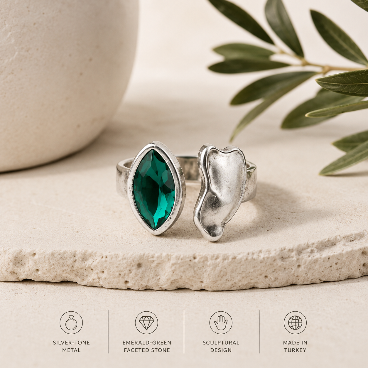 Emerald Sculptural Statement Ring