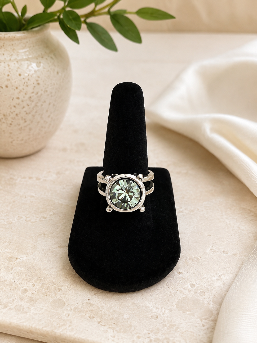 Silver-Plated Crystal Statement Ring