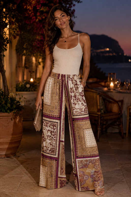 Italian Patchwork Wide-Leg Pants