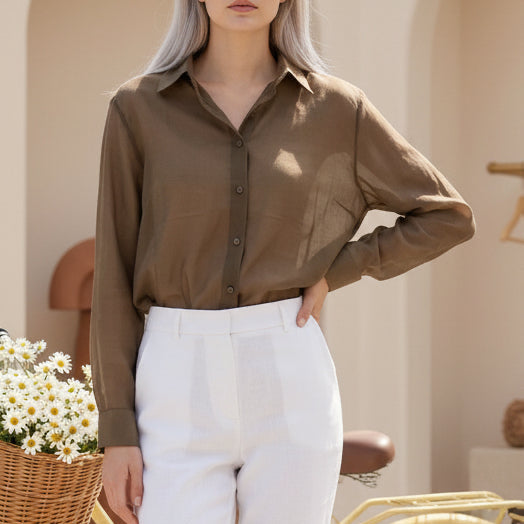 Verona Sheer  Button–Front Blouse