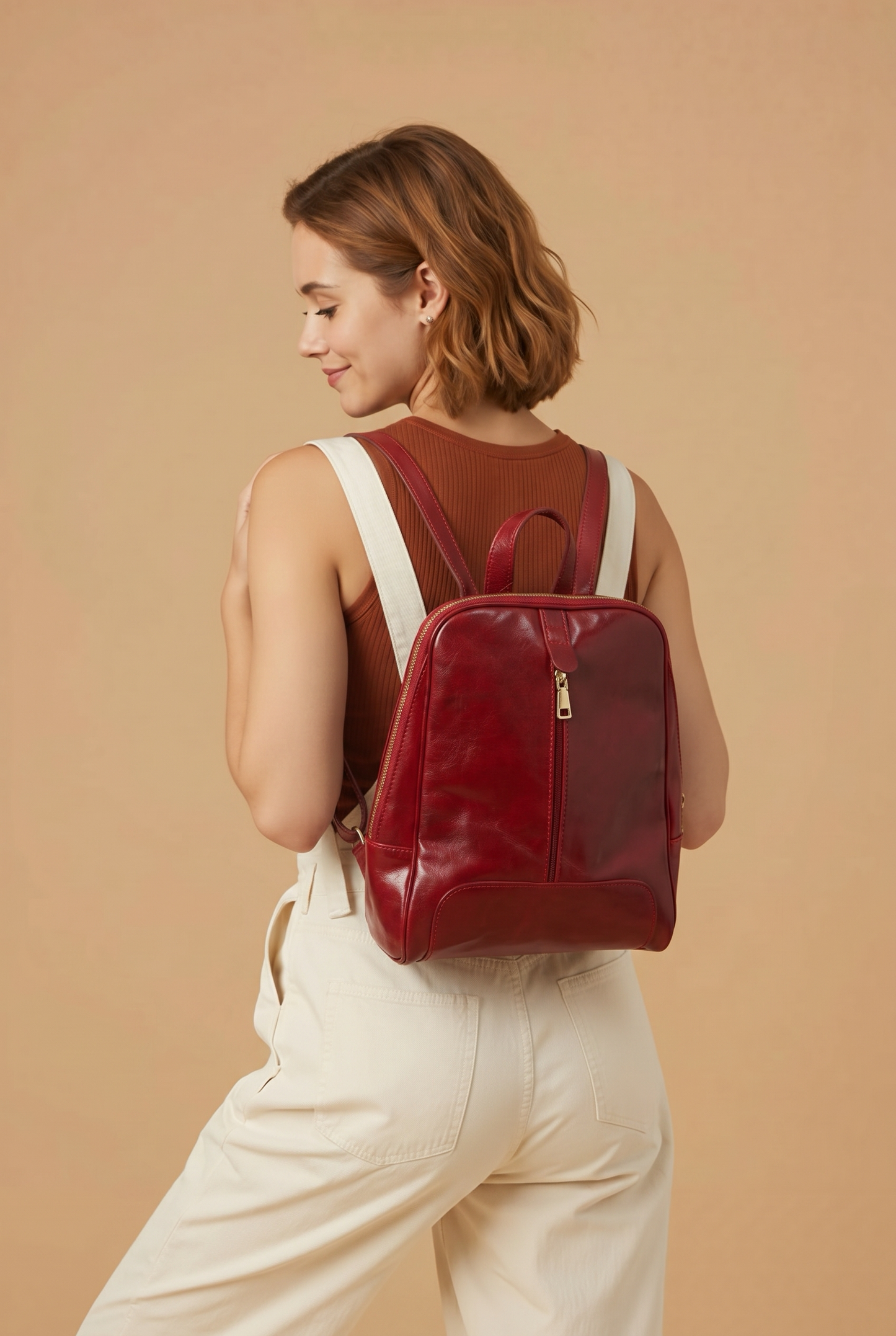 Verona Leather Backpack-Bordeaux Red