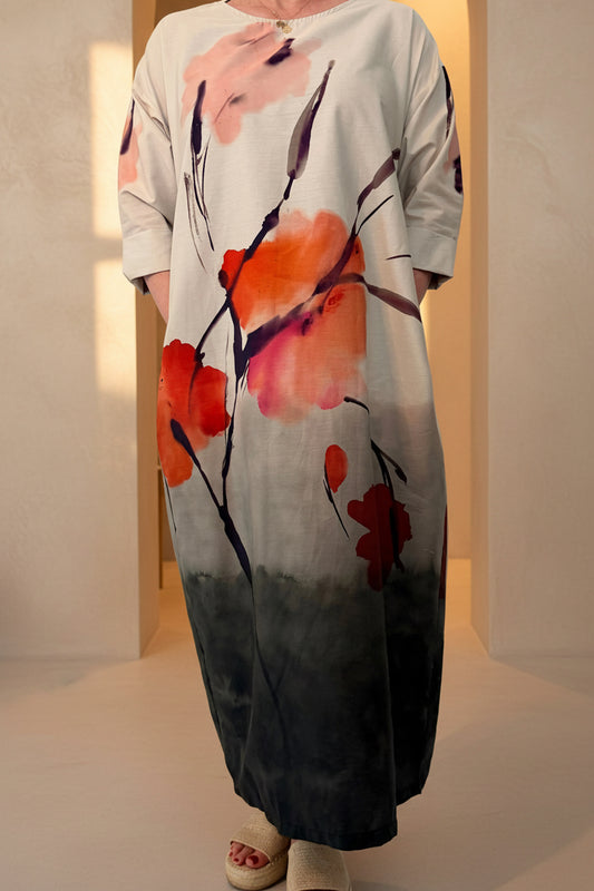 Sunset Bloom Cotton Maxi Dress
