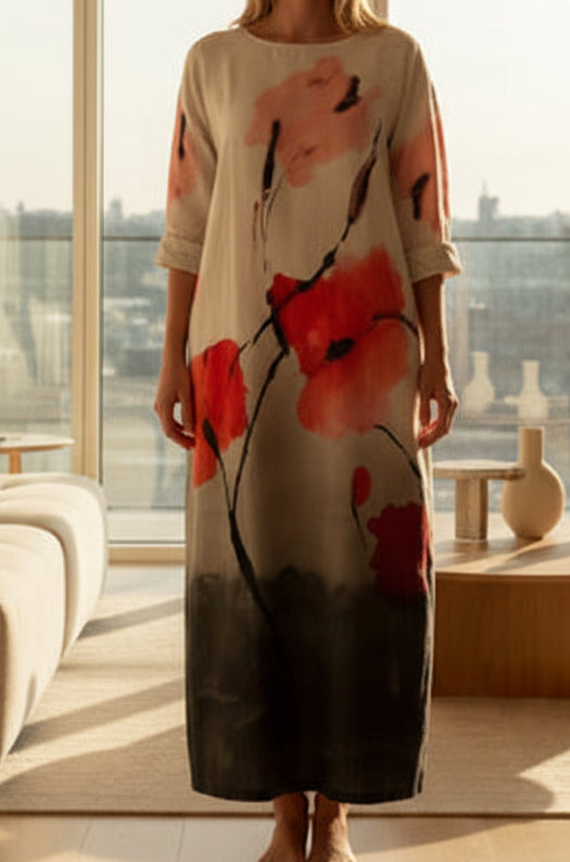 Sunset Bloom Cotton Maxi Dress
