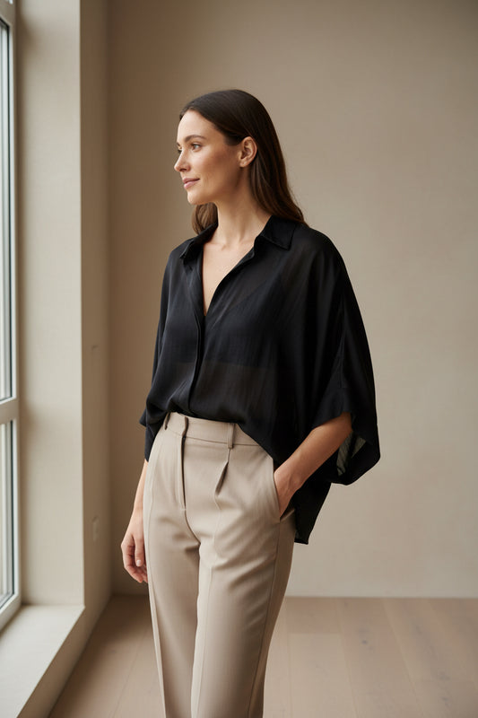 Oversized Sheer  Blouse-Black