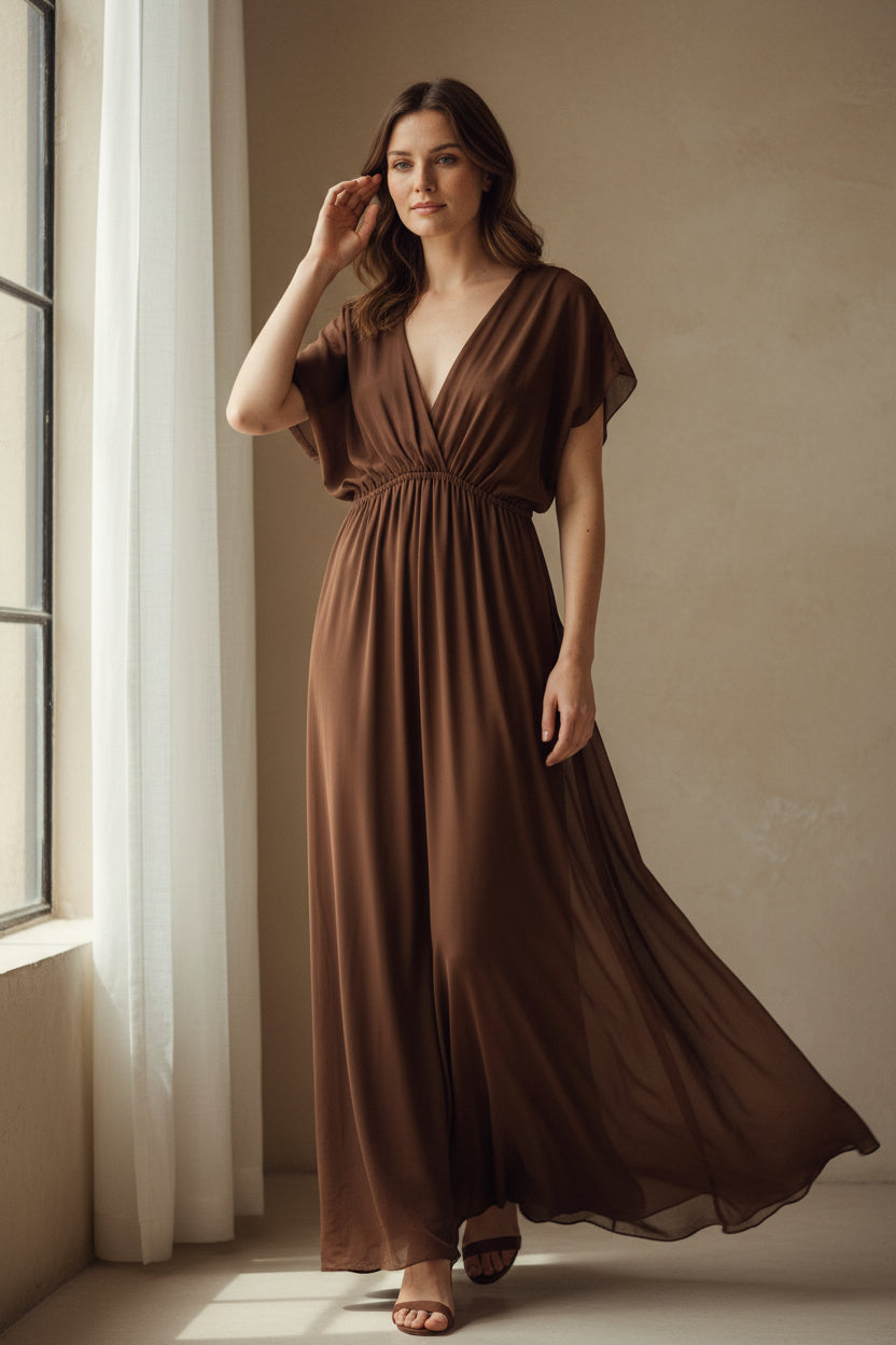 Silk Blend  Flowing Maxi Dress