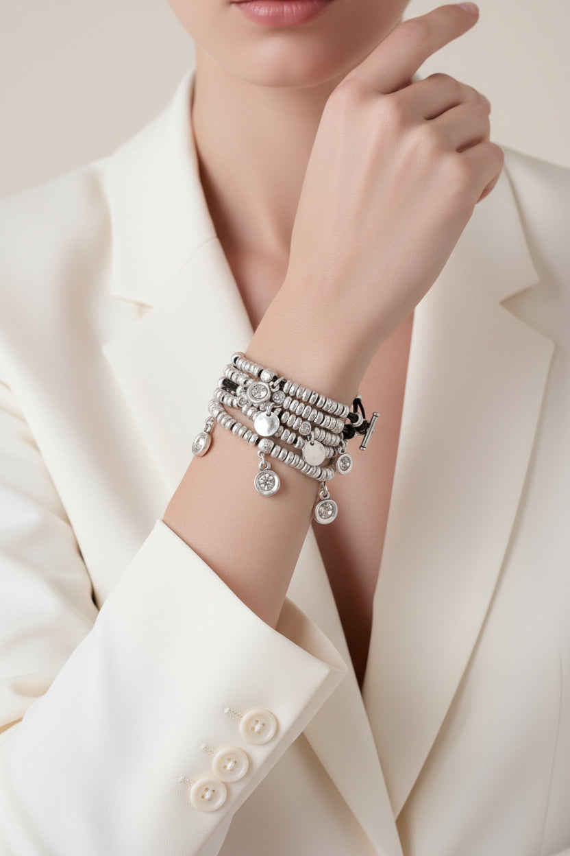 Silver Charm Layer Bracelet