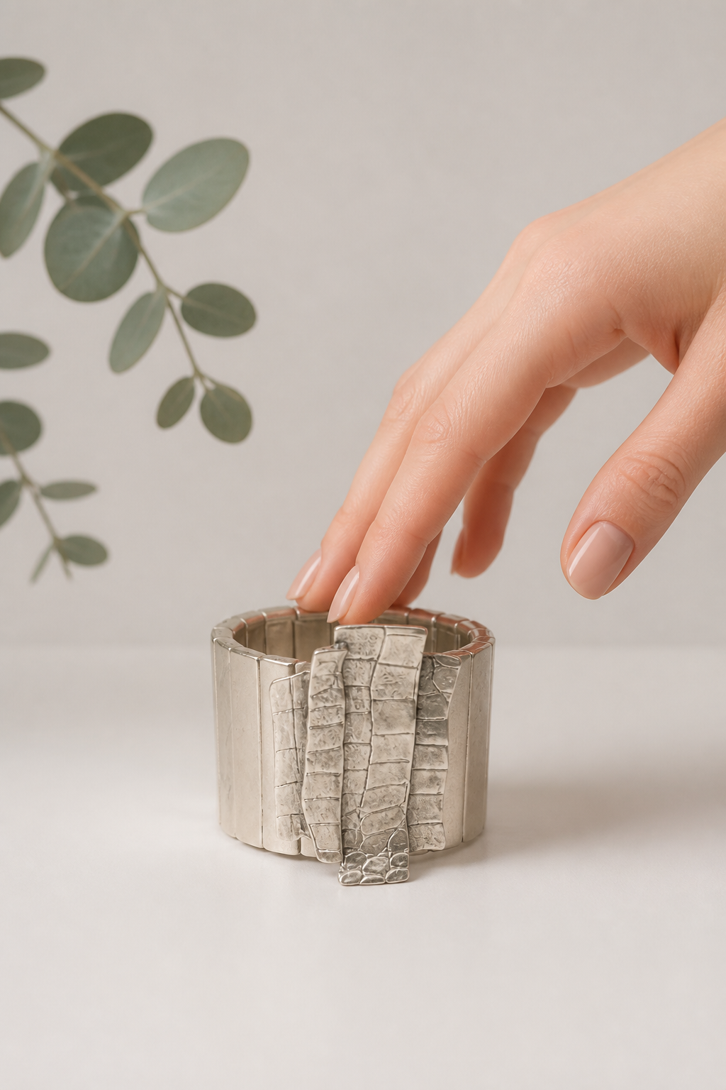 Textured Silver Statement Bracelet