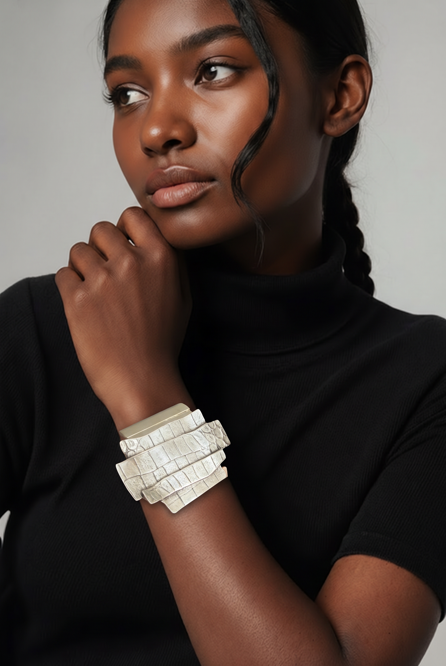 Textured Silver Statement Bracelet