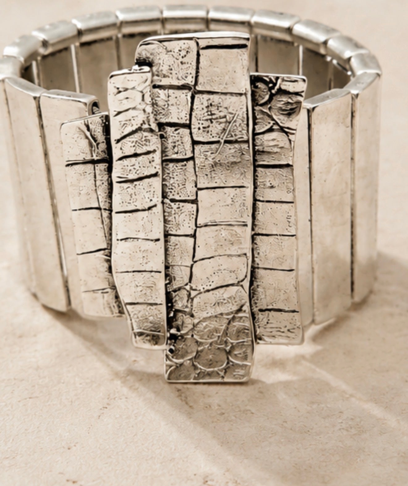 Textured Silver Statement Bracelet