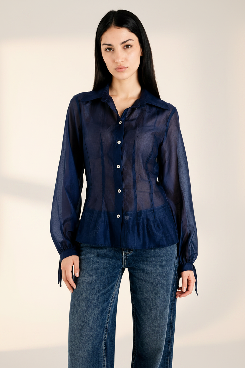 Navy Sheer Blouse Editorial Background